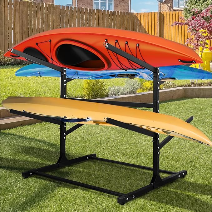 Adjustable Kayak Storage Rack, Freestanding Sup Storage Stand, Weatherproof Canoe Holder, Heavy Duty Paddleboard Bracket, Surfboard Bracket for Indoor, Outdoor, Garage, Shed, Dock…