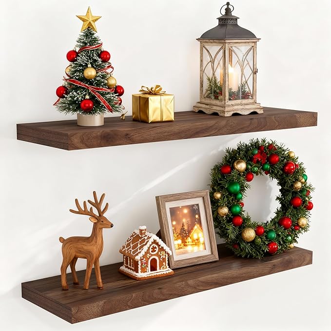 Fun Memories 36x9.3 Floating Shelves for Wall, Wood Floating Shelf 36 Inch Long, Large Deep Wall Shelves for Home Decor & Storage, Rustic Deep Shelf for Living Room, Bedroom, Kitchen, Walnut Color