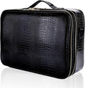 JOURMON Travel Makeup Train Case,Large Capacity Cosmetic Bags for Women,Portable Makeup Bag Organizer with Adjustable Dividers & Shoulder Strap (Crocodile Pattern Black, L)