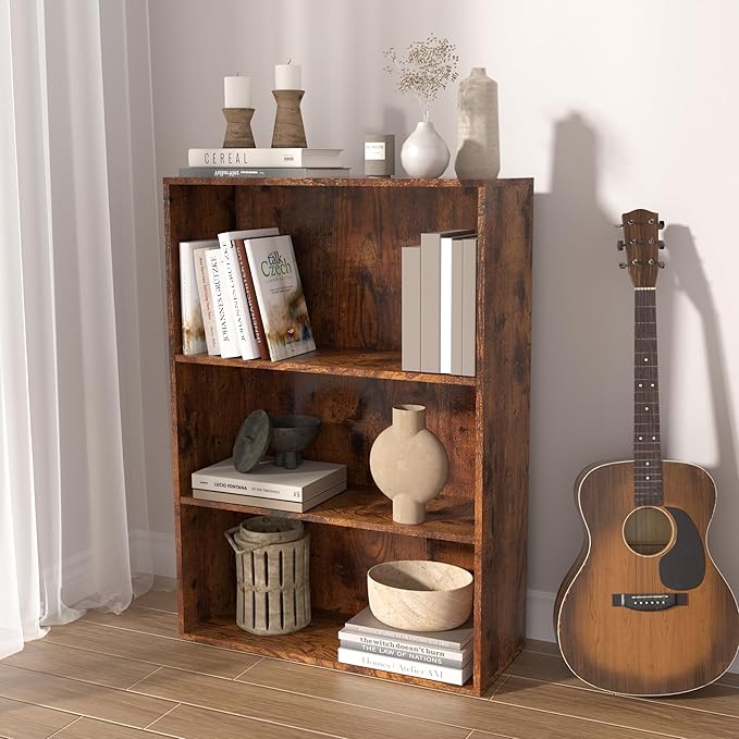 Wooden 3 Cube Storage Organizer,3 Tier Low Bookcase Storage Display Organizer, 33 Inch Versatile Cubes Shelf and Cubby Unit for Any Space (Brown, 3 Cube-W(23.6inch)