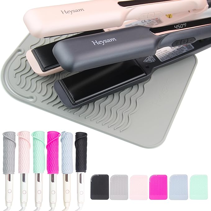 Heysam Professional Heat-Resistant Silicone Mat for Hair Styling Tools, Flat Iron Hair Straightener and Curling Iron in One, Easy to Use for Travel, 9.0 x 6.5 inches