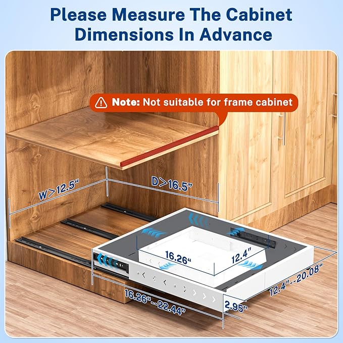 Insputer Pull Out Cabinet Organizer Expandable (12.4"-20.08") W & (16.26"-22.44") D, Slide Out Drawers for Kitchen, Pantry with 2Pcs Magnetic Panel, 3 Slide Rails, No Drill Adhesive Roll Out Shelf