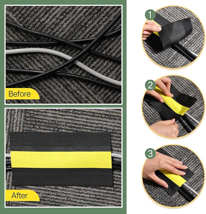 WILLBOND Carpet Cord Cover Cable Protector Floor Cover Cable Protector Management Only for Commercial Office Carpet(147.64 ft,Black and Yellow)