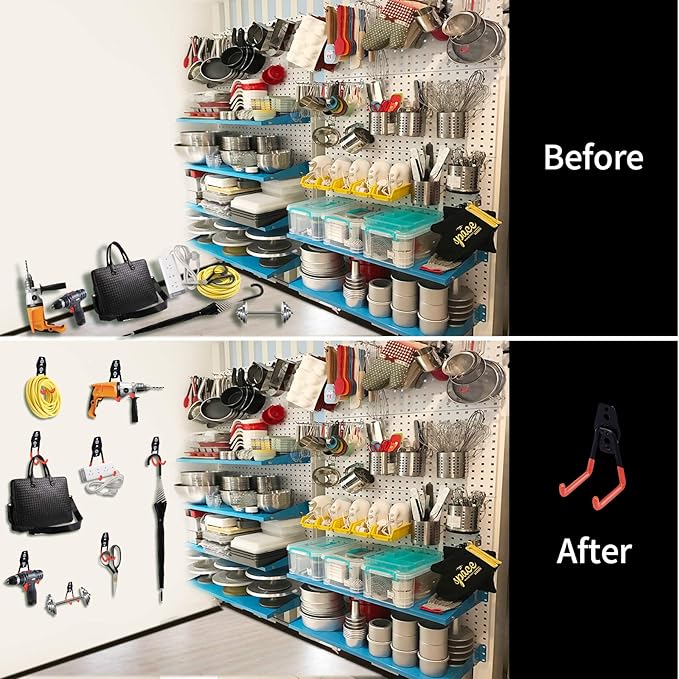16 Pack Heavy Duty Garage Hooks with Extension Straps, Double Hook Design with Triple Welded Reinforcement, Supports Up to 100 lbs, Ideal for Home, Garden and Tool Storage