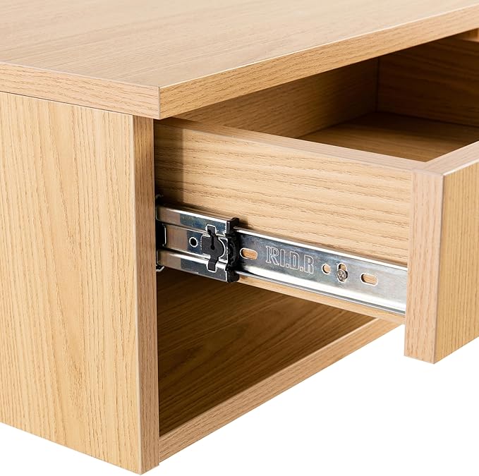 JONATHAN Y NST2002C Ettore 15.71" Mid-Century Modern Floating Wall Mounted Nightstand with Soft-Close Drawer and Cable Hole, Light Oak