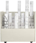 AdirOffice Adir Blue Print Storage Organizer - Mobile Roll File Cart, Construction Plan Holders, Blueprint Cabinet with Wheels, Roll Files Storage for Office and Home (50 Slots, White)