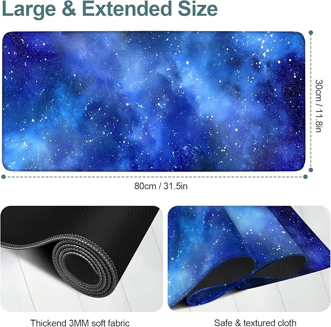 Starry Sky Gaming Mouse Pad 31.5"x11.8"Desk Mat Anti-Slip Rubber Base & Durable Stitched Edges for Gamers Smooth Mouse Writing Surface for Desk Office/Home
