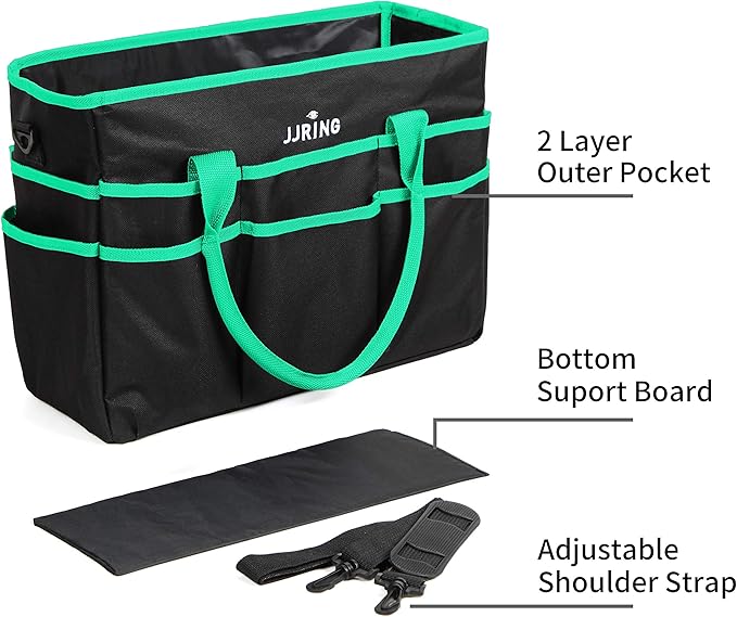 Large Multi-Functional Carrying Bag, 600D Nylon Artist Tote Bag with 16 Pockets Caddy for Art, Craft, Sewing, Make-up or School, Medical, Office Supplies Organizer, Green