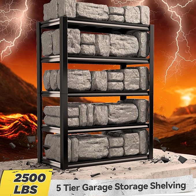 REIBII Storage Shelves Heavy Duty Garage Shelving 72" Adjustable Metal Shelves for Storage 5 Tier Garage Shelf for Kitchen Pantry Warehouse Basement, 2 Pack