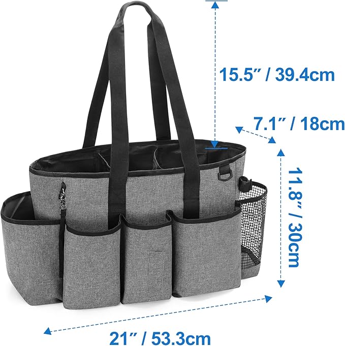 LoDrid Professional Cleaning Tote Caddy for Cleaning Supplies, Cleaning Bag Organizer with Dividers and Handle Strap for Housekeepers Work, Gray, (Bag Only)