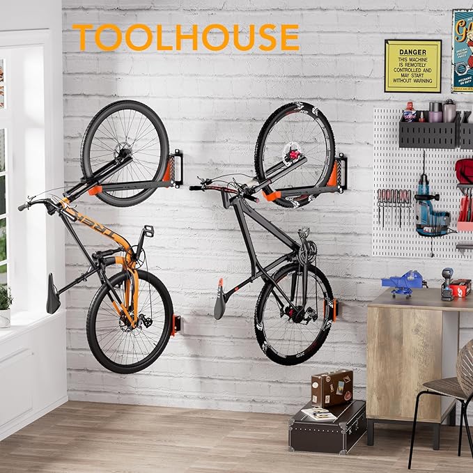 3-Pack Swivel Bike Rack Wall Mount, Bike Hangers for Garage, Space-Saving Vertical Bike Holder, Holds up to 77 lbs, Bicycle Wall Hanger Storage, No Heavy Lifting Required Indoor Hanging Bike Rack