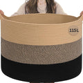 INDRESSME 115L Extra Large Blanket Basket for Apartment Décor, Woven Baby Laundry Hamper Shoe Basekts for Entryway, Wicker Storage Basket for Organizing, Camel Mix & Black