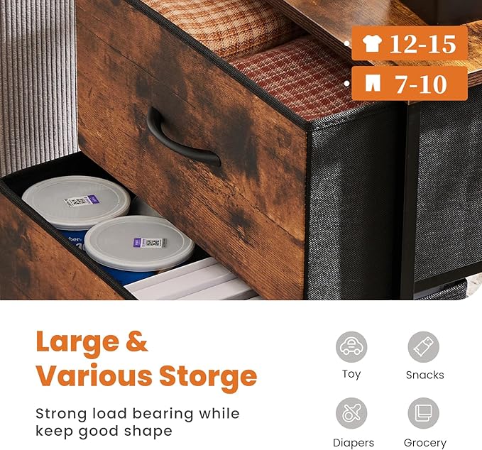 DUMOS Small NightStand Set of 2 Fabric Drawer Dressers Short Bedside Tables for Room Organization Closet College Dorm Entry Storage 20 Inch Height Furniture,Brown