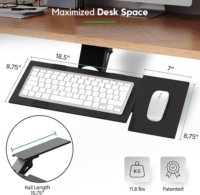 KT1 Ergonomic Keyboard Tray Under Desk - Under Desk Keyboard Tray Slide Out with Adjustable Height and Tilt - Easy to Slide and Swivel 360 Degree - Keyboard Drawer with Adjustable Mouse Pad