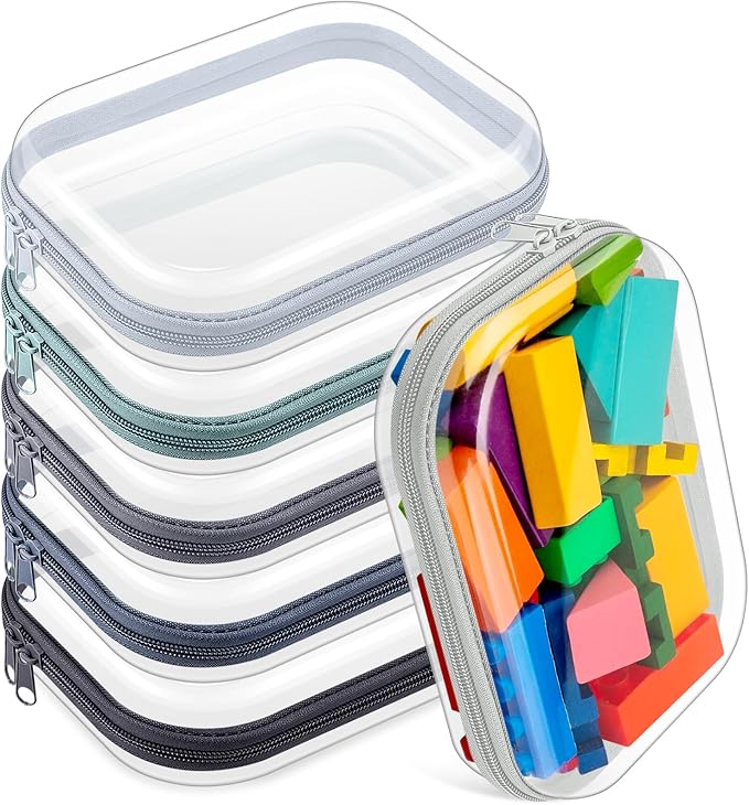 Sanwuta 6 Pcs Clear Hard Zipper Case Hard Plastic Zipper Pouches Transparent Makeup Bag Pencil Pouches for Travel Snacks Christmas Trinket Storage Organizer Box(Blue-green,7.87 x 5.9 x 2 Inch)