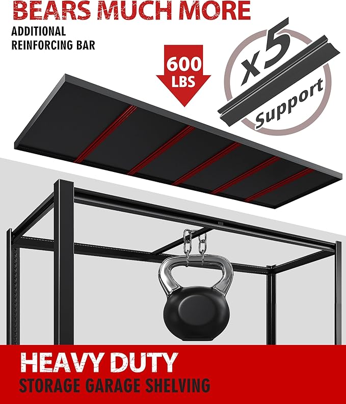 REIBII 78" H Storage Shelves, Garage Shelving Heavy Duty Load 3000LBS, Adjustable Garage Shelving, 5 Tier Metal Shelves Unit for Storage Rack, Basement, 55" W x 26" D x 78" H, Black, 4 Pack