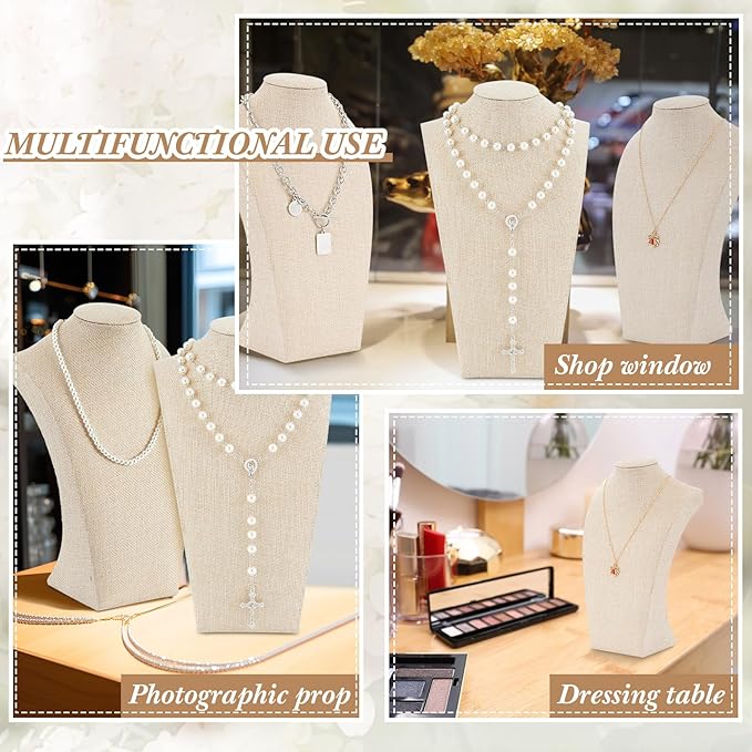 Kigley 6 Pcs Linen Necklace Display Bust Jewelry Holder Necklace Retail Mannequin Display Stand for Jewelry Selling Vendors Shows (11.4 x 6.9 Inch)
