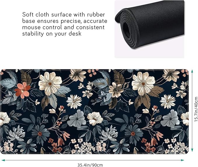 Dark Flower Large Mouse Pad,Gaming Keyboard Desk Pad,Extended Mouse Mat Non-Slip Rubber Base with Stitched Edges for Office Game Home XXL 35.4"x15.7"