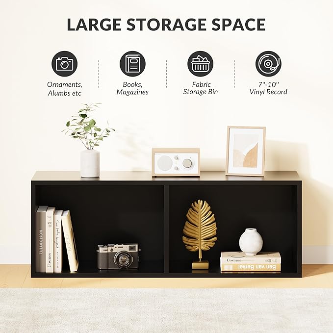 IOTXY DIY Modular Cube Bookcase - CubeXY Customizable Stackable Expandable Basic Shelving Units, 2-Cube Wooden Open Bookshelf for Miscellaneous Storage Organizer, Black