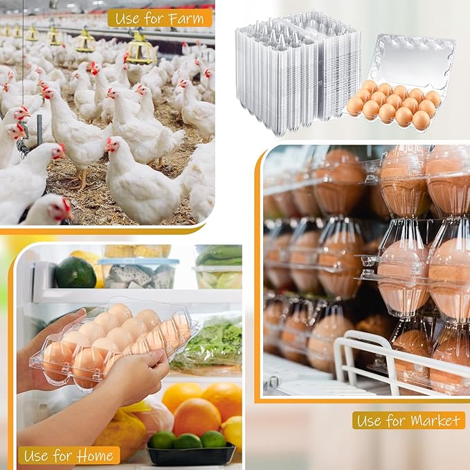 Zubebe 200 Clear Plastic Egg Trays - Bulk Empty Chicken Egg Tray Holds Securely - Clear Blank Egg Cartons for Farm, Market, Home Refrigerator Storage (3 x 5 Grids)