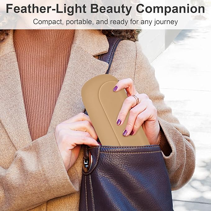 Silicone Travel Makeup Brush Holder for Women with Magnetic Closure and Built-in Brush Cleaner, Washable Cosmetic Organizer, Gift-Ready Pouch, Khaki