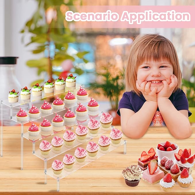 ULENDIS 5 Tier Acrylic Stands for Display, Clear Display Stand Risers Shelf for Cupcakes Perfumes Figurines, Tabletop Cupcake Stand for Decorating & Organizing (16" x 15.5" x 9.6")