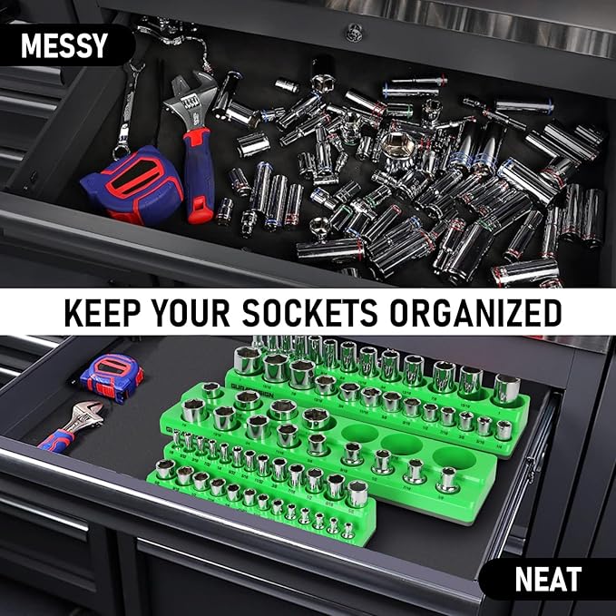 8PCS Magnetic Socket Organizer Set, Magnetic Socket Holder, 1/4", 3/8", 1/2" Metric & SAE Magnetic Socket Tools Trays.