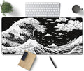 Japanese Sea Wave Large Mouse Pad, Anime Style Gaming Desk Mat, XXL Keyboard Desk Pad Mat for Desktop, 35.4"x15.7" Non-Slip Base Big Mousepad with Stitched Edges