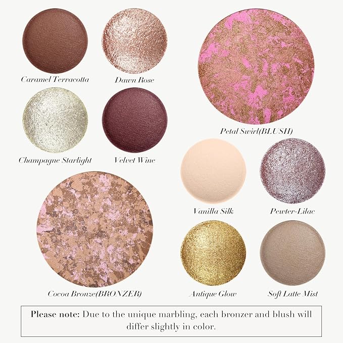 UCANBE All in One Baked Makeup Palette – Eyeshadow, Blush & Bronzer Face Kit, Neutral Pigmented Colors, Travel Size Compact, Full Face Makeup Gift Set for Women
