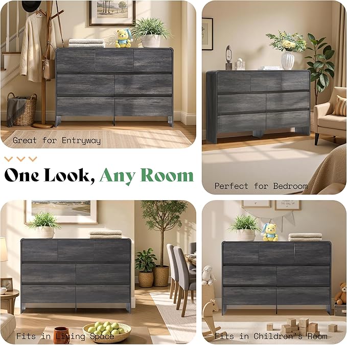 AMERLIFE 7 Drawer Dresser for Bedroom, 49" Wide Modern Chest of Storage Drawers with Rounded Corners, Anti-Tip Kit, Wood Cabinet Organizer for Closet, Living Room, Nursery, Easy Assembly, Black