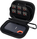 Hard Case for SanDisk Extreme Portable SSD 500GB 1TB 2TB 4TB 8TB External Solid State Drive Case -Custom-Insert Shockproof Protective Storage Travel Bag for SSD SD Card Holder (Black)