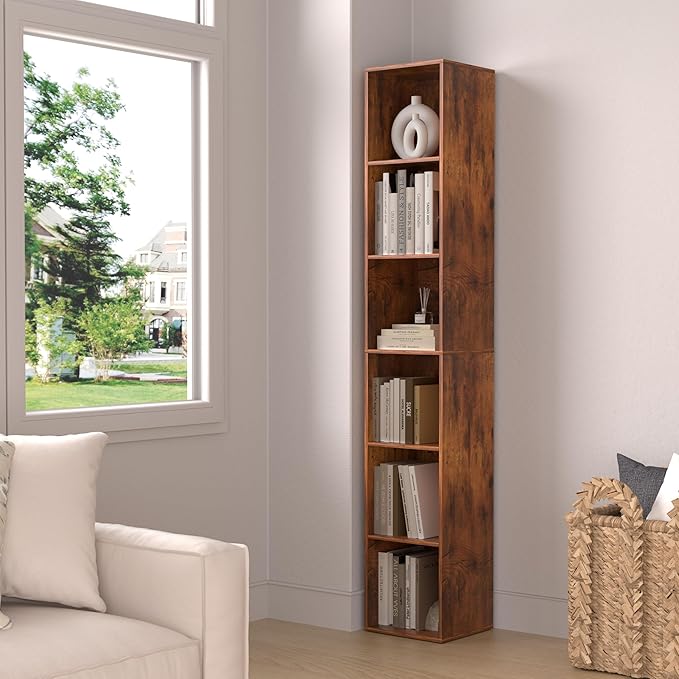 6 Cube Storage Organizer, 6 Tier Cube Low Bookcase Freestanding Storage Display Organizer, Three-Cubes Open Shelf Bookshelf for Home Office (Retro Brown, 6 Cube)