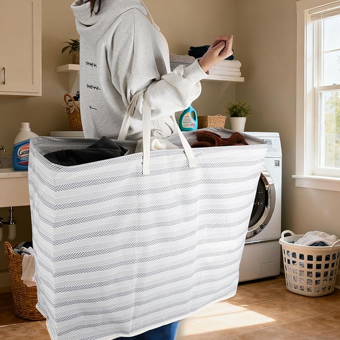 XXXXXL 53gal(200L) Large Laundry Basket, Laundry Hamper 3 Section with Reinforced Handles, Waterproof Collapsible Clothes Hamper for Bedroom Laundry Room Dorm Bathroom