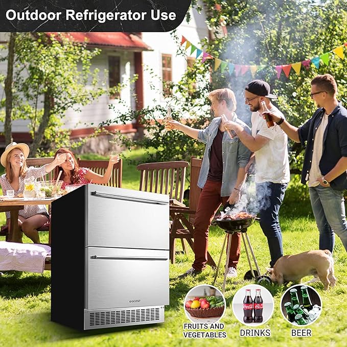 BODEGA 24 Inch Beverage Fridge under Counter, 2 Drawer Outdoor Coolers for Patio and Deck Weatherproof, Stainless Steel Beverage Refrigerator for Beer, Soda, Holds 180 Cans