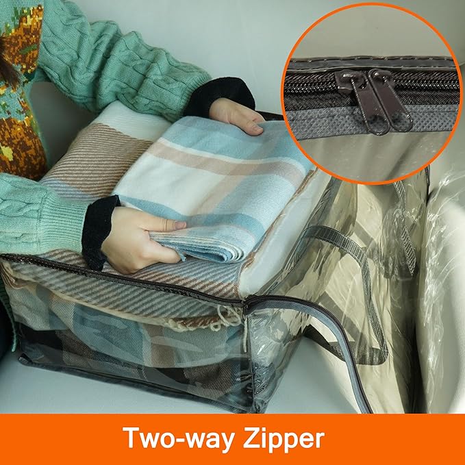 Vieshful Grey 40L Clear Clothes Storage Bag with Zipper 5 Pack Colorful Clothes Organizer Vinyl Storage Bag for Comforter, Blanket, Bedding, Duvet, Transparent Moving Totes, Grey