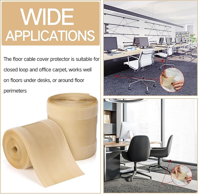 WILLBOND Carpet Cord Cover Cable Protector Floor Cover Cable Protector Management Only for Commercial Office Carpet(98.43 ft,Khaki)