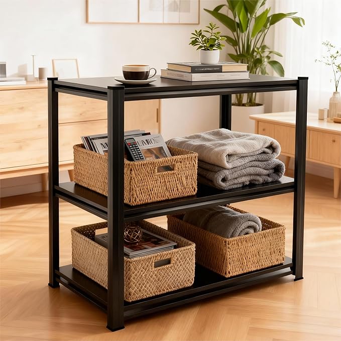 3-Tier End Table, Sofa Side Table for Small Space with Storage Shelf, Couch Table & Nightstand for Living Room, Bedroom, Office,32''H×16''W×16''D