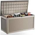320 Gallon Outdoor Deck Box,Storage Lockable Waterproof Patio Furniture,Garden Tools,Cushions,Pool Accessories Outside Storage Resin Box(Grey)