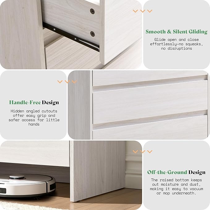 AMERLIFE 5 Drawer Dresser for Bedroom, 48" Tall Modern Chest of Storage Drawers with Rounded Corners, Anti-Tip Kit, Wood Cabinet Organizer for Closet, Apartment, Nursery, Easy Assembly, White