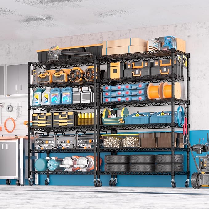 PrimeZone 6 Tier Wire Shelving with Wheels 78''H 1500lbs Storage Shelves NSF Certified Heavy Duty Steel Metal Shelf Adjustable Rolling Rack Kitchen Garage Closet Pantry Laundry 78''HX36''WX18''D
