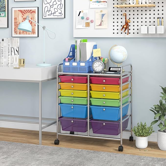 Giantex 12 Drawer Rolling Storage Cart Tools Scrapbook Paper Office School Organizer (Multicolor)
