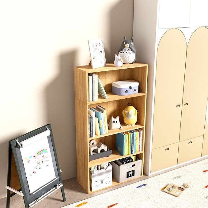 Wooden 4 Cube Storage Organizer,4 Tier Low Bookcase Storage Display Organizer, 44 Inch Versatile Cubes Shelf and Cubby Unit for Any Space (Oak, 4 Cube-W(23.6inch)