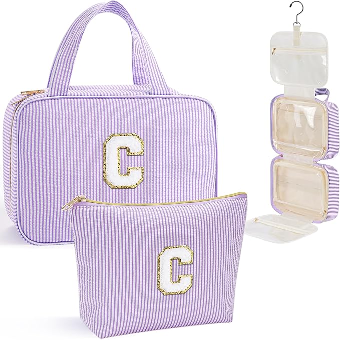 YOOLIFE Travel Toiletry Bag - Hanging Toiletry Bag for Women, Large Capacity Personalized Travel Toiletry Bag and Makeup Bag, Portable Travel Organizer - Letter C