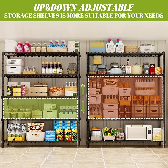 Storage Shelves, 3 PCS 48" L x 20" W x 72" H Heavy Duty Garage Wire Shelving Unit Loads 2000LBS, 5-Tier Adjustable Metal Industrial Utility Shelf Rack for Kitchen, Laundry Room, Basement
