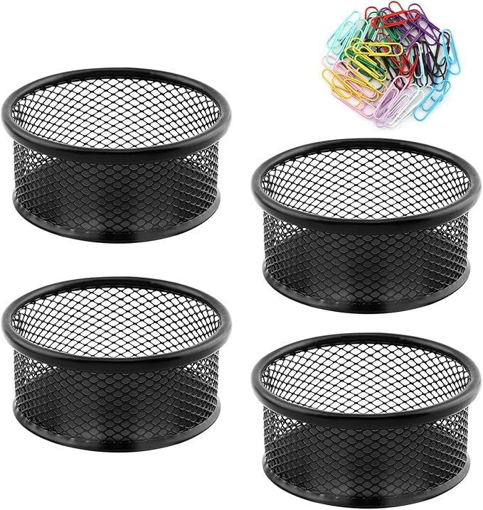 Paper Clip Holder With 50PCS Colored paper clips, 2/4PCS Stackable PaperClip Organizer for Desk,Metal Mesh PaperClip Holders with Non-Slip EVA Pad,for Office Binder Box(4pcs)