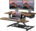 SANODESK Standing Desk Converter with Electric Motor 35" Height Adjustable Desk Riser for Office Home,Monitor and Laptop Workstation with Large Keyboard Tray, Rustic Color