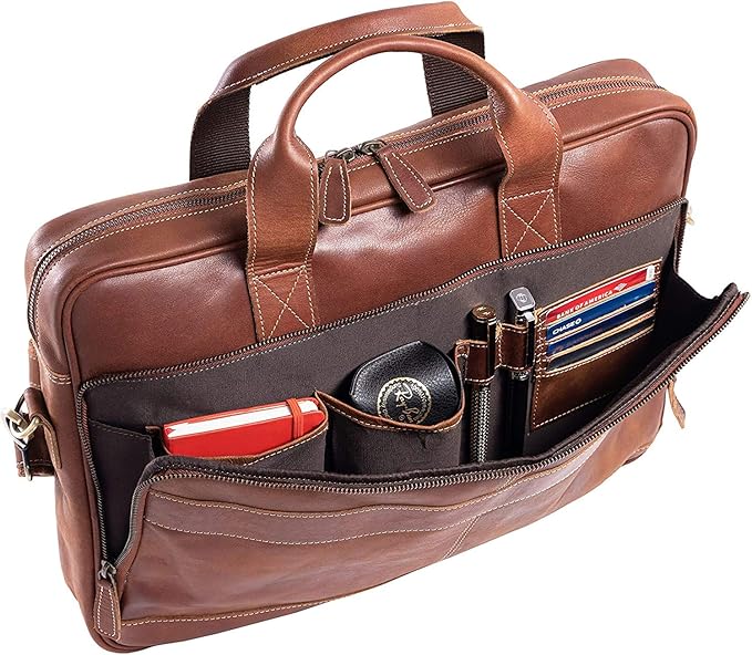 Leather briefcase 18 Inch Laptop Messenger Bags for Men and Women Best Office briefcase Satchel Bag (Tan)