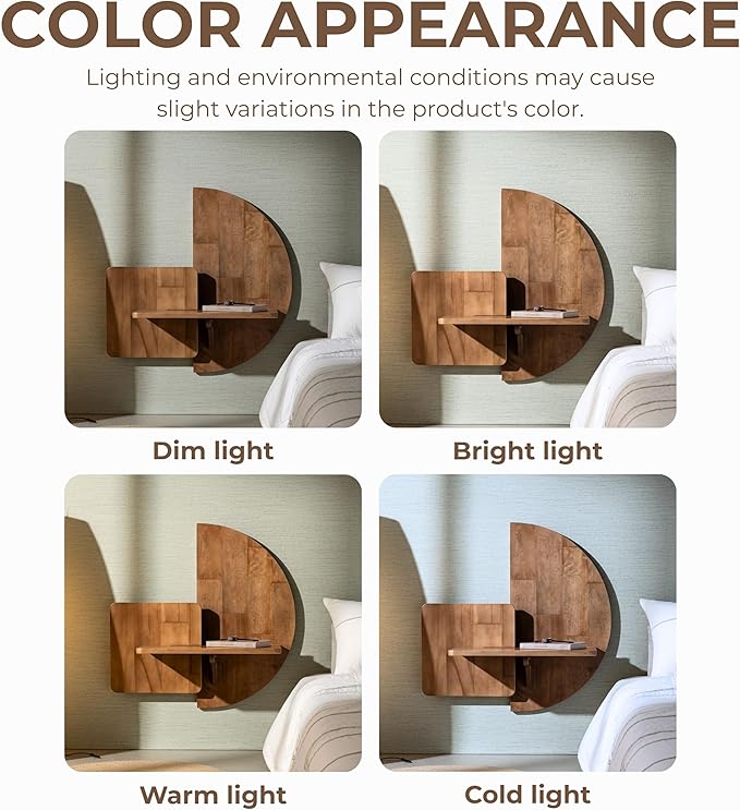 Behomes Soluna Solid Wood Floating Nightstand, Wall Mounted Nightstand, Floating Bedside Table for Bedroom and Living Room, Modern Rustic Wood Night Stand, Small Floating Shelf Accent, Walnut