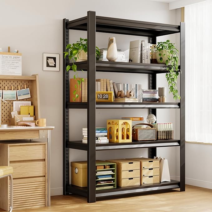 CJF Adjustable Garage Storage Shelves, 5-Tier Garage Shelving Heavy Duty, Metal Industrial Utility Shelf for Warehouse, Kitchen, Laundry Room,Warehouse-Black (71 "H x 36" W x 16" D)