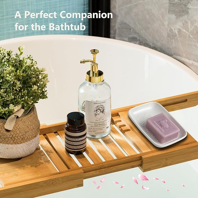 Gomakren Soap Dish for Shower, Christmas Ceramic Soap Dishes for Bar Soap Sponge, Shower Soap Holder Saver Tray for Bathroom Kitchen Sink, Easy to Clean, White